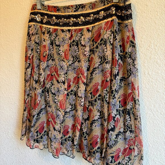 Y2K Vintage FREE PEOPLE Silk Skirt \\ Size 6 // Floral, low rise - Picture 4 of 9